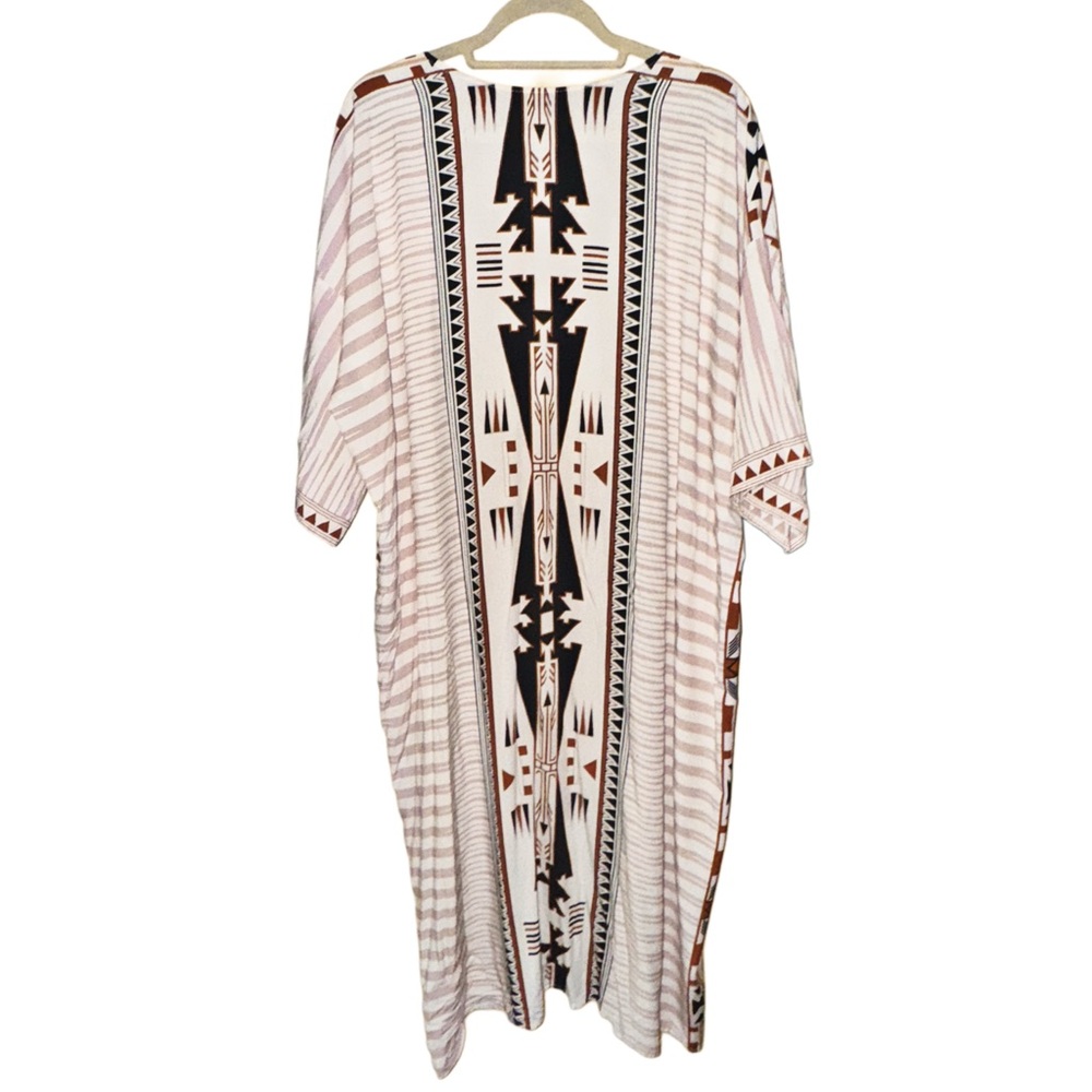 Boho Chic Tribal Pattern Kimono in Off White, Brown and Black